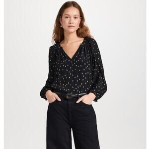 Velvet By Graham & Spencer Krista Black & Gold Metallic Dot Blouse